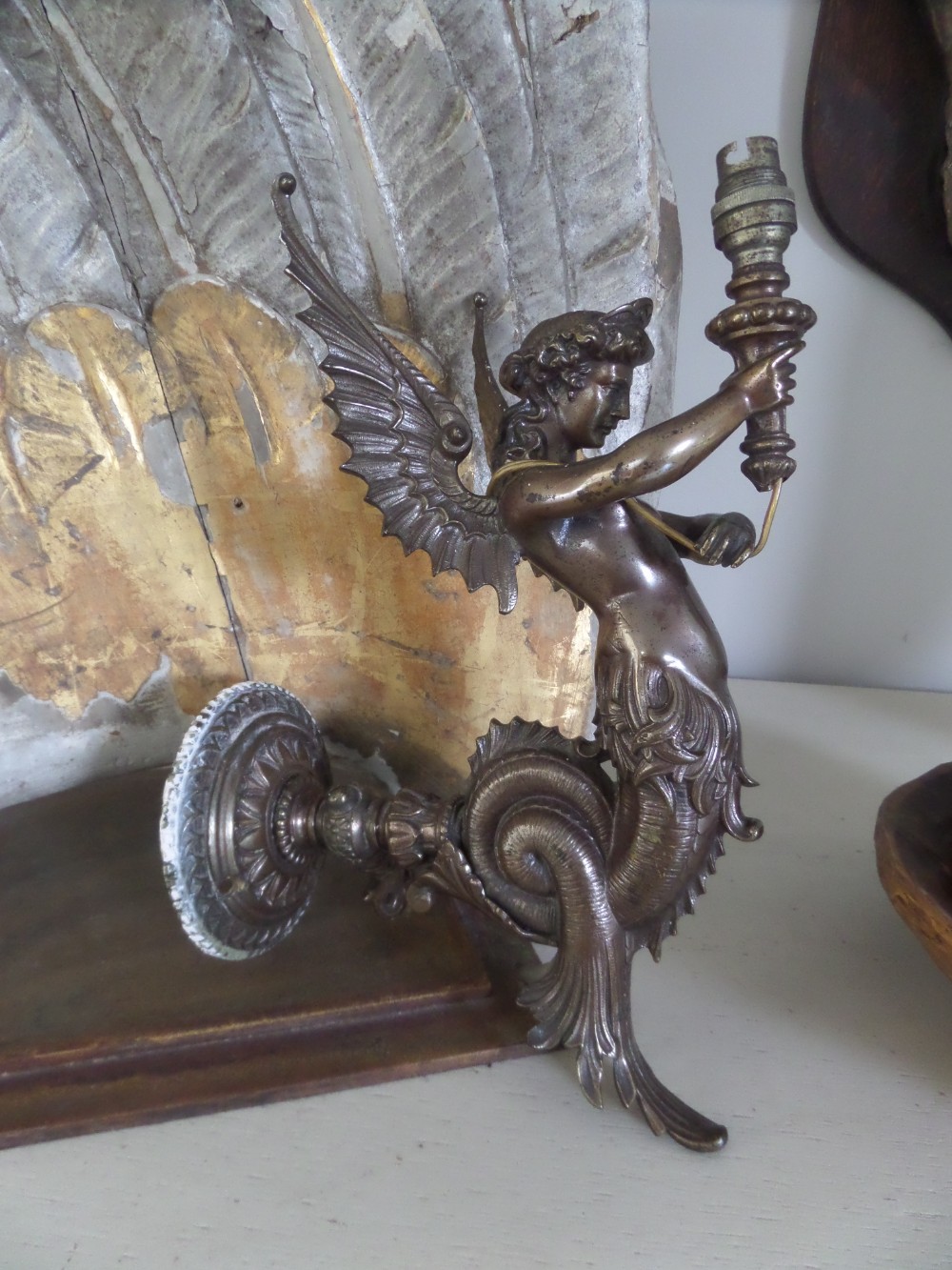 Antique Winged Mermaid Mythical Sconce Wall Light