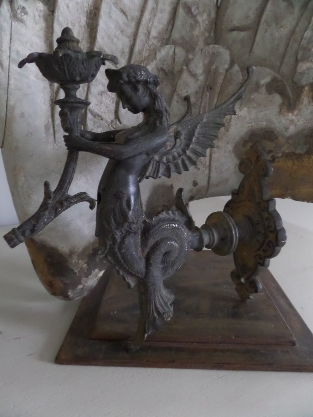 19th Century Gas Mermaid Lamp Sconce Wall Light