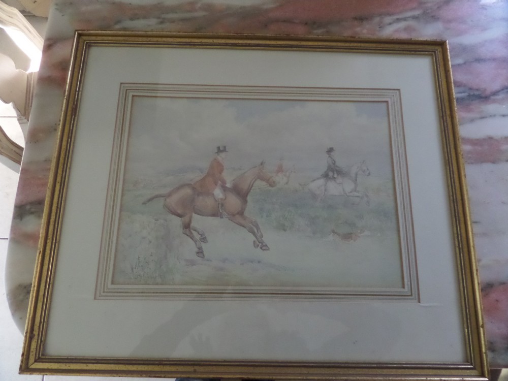 19th Century Watercolour Painting E B Herberte Signed Hunting