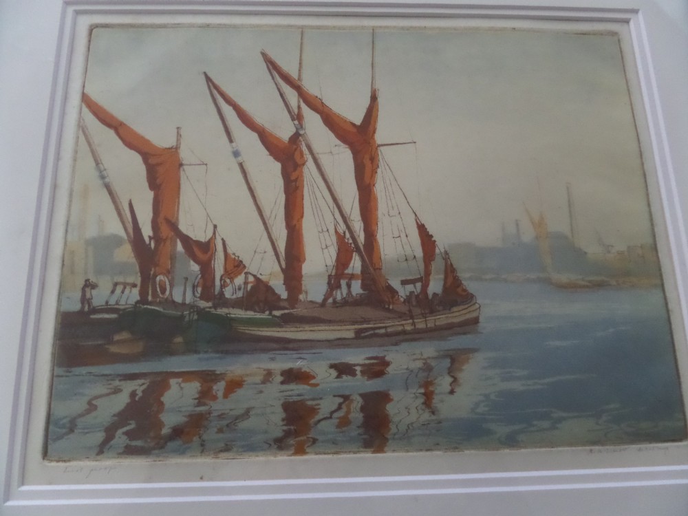 Antique Fine Signed Watercolour Boat London Thames
