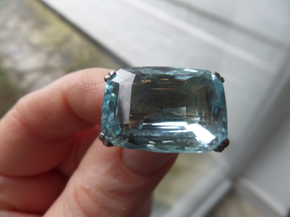 Antique Very Large Aquamarine Ring Brooch Stone