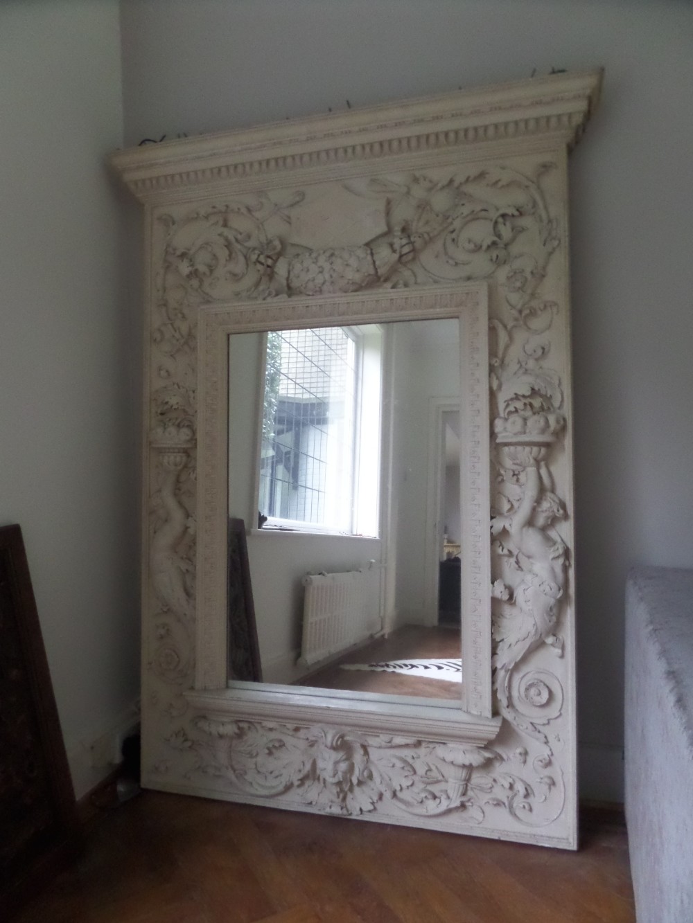 19th Century STUNNING HUGE Renaissance Caryatid Acanthus Leaf Carved Mirror