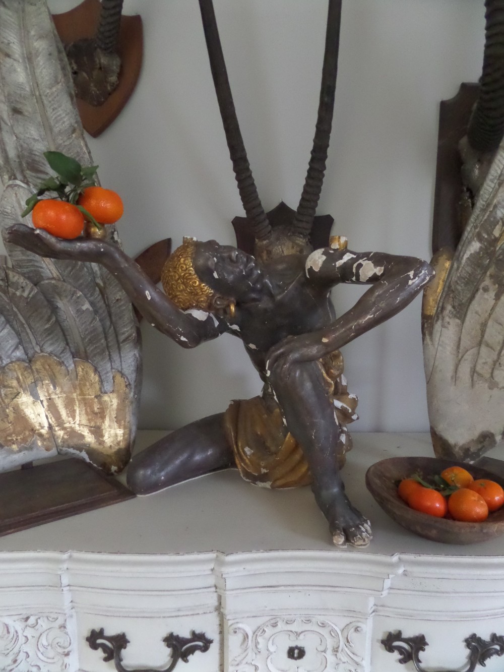 Antique 19th Century Hand Carved Wooden Polychrome Blackamoor Table Base Figure