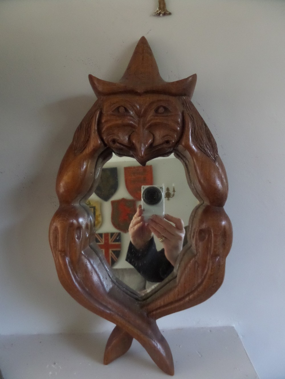 Antique Carved Oak Black Forest Witch Devil 