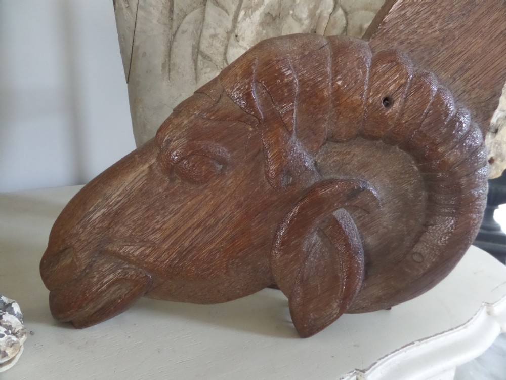 LARGE 19th Century Carved Oak Ram's Head Fairground