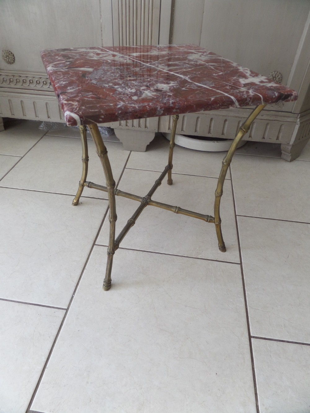 Antique French Bronze Bamboo Hoof Feet Marble Table