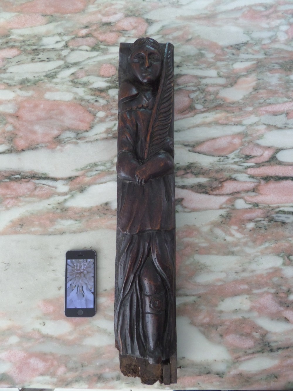 16th Century Carved Walnut Saint Holding a Palm Leaf