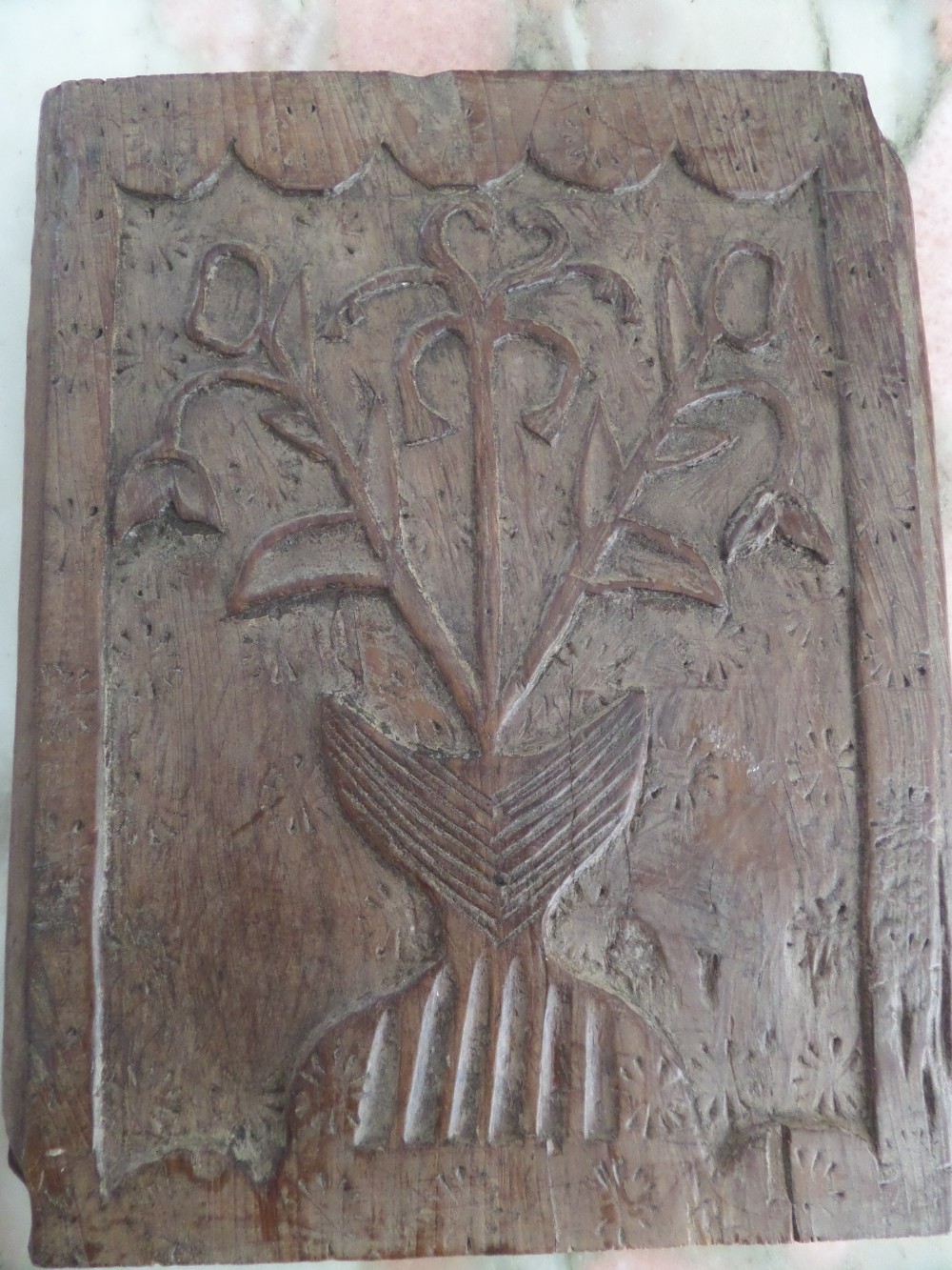 16th Century Carved Walnut Panel of Flowers