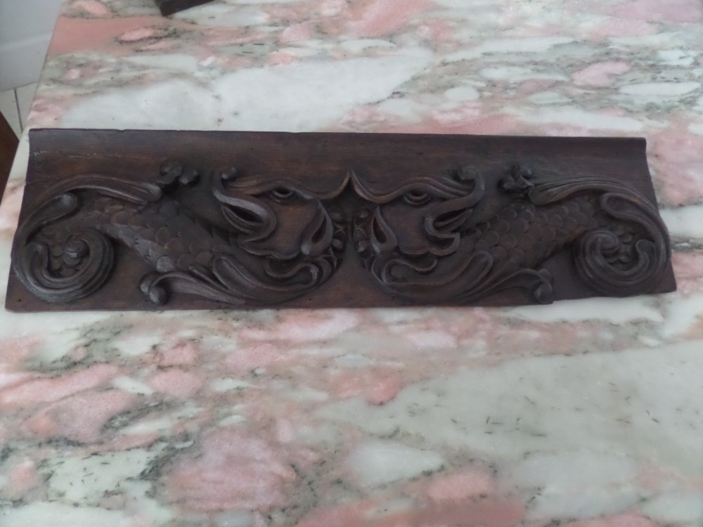 Large 17th Century Carved Oak Dragon Panel