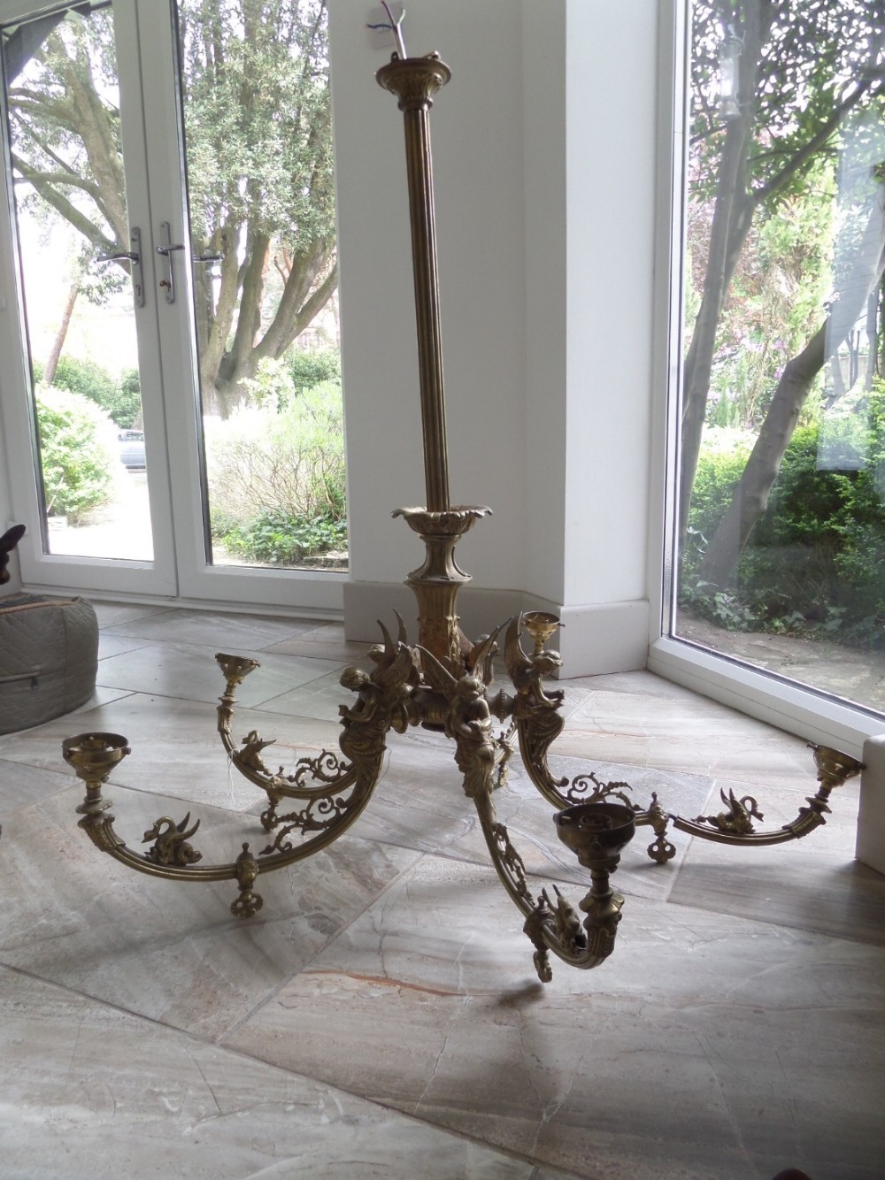 Large Antique Winged Angel Cherub Chandelier