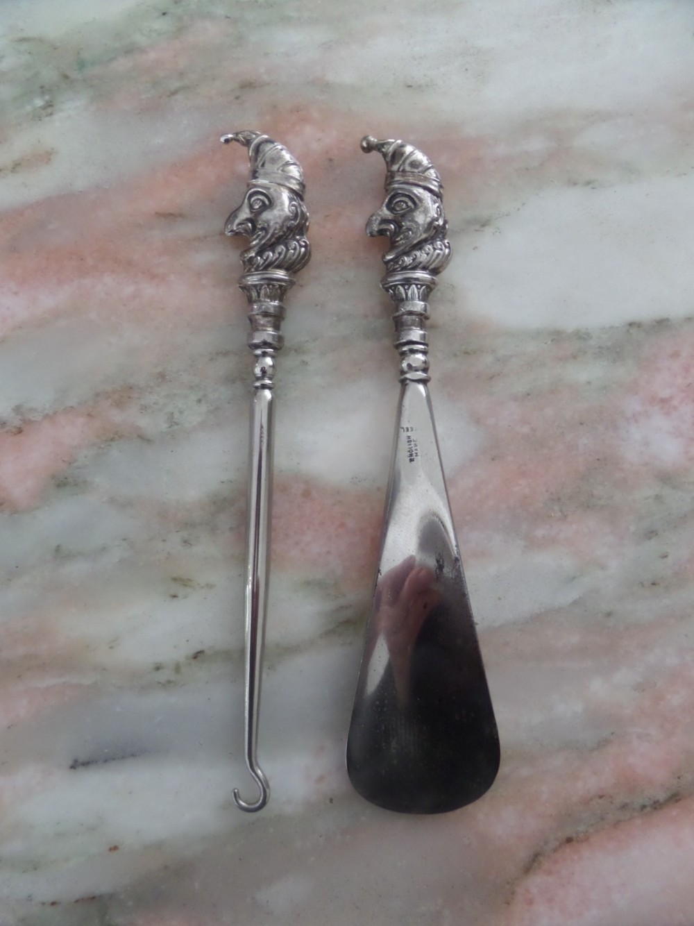 Silver Mr Punch Shoe Horn and Button Hook