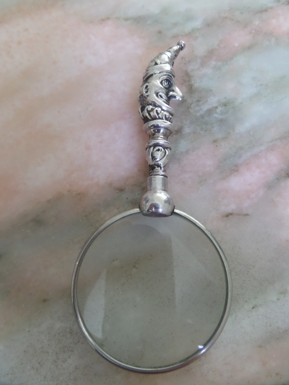 Antique RARE Silver Magnifying Glass Mr Punch