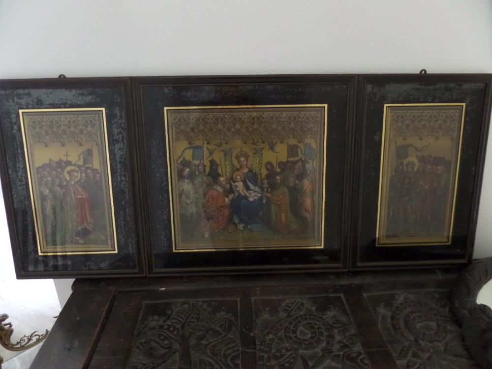Antique Religious Chromolithograph Triptych Arundel Society Saint & Virgins Angels
