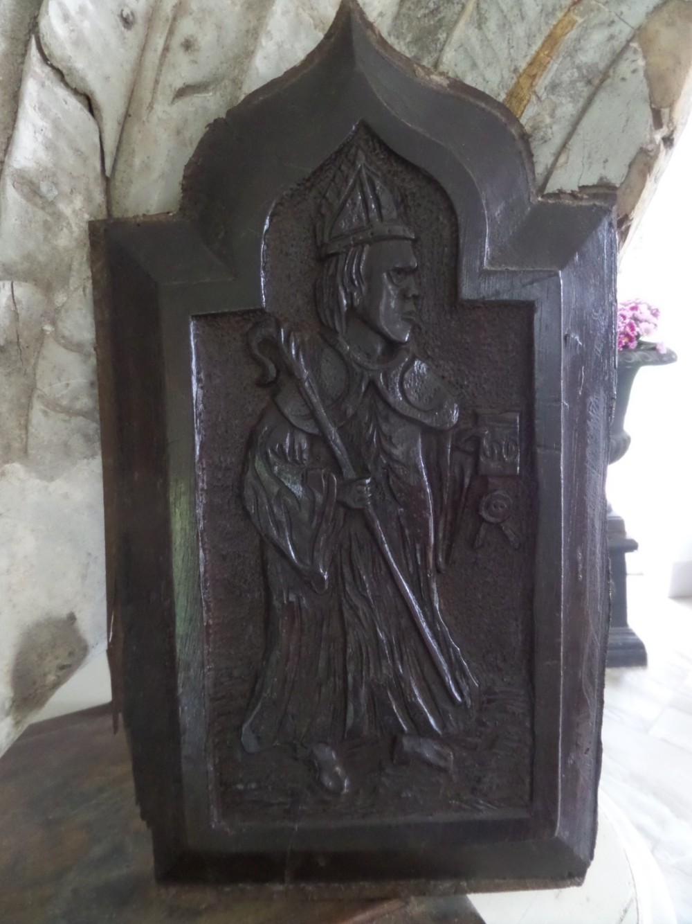 16th Century Carved Oak Religious Panel of a Saint