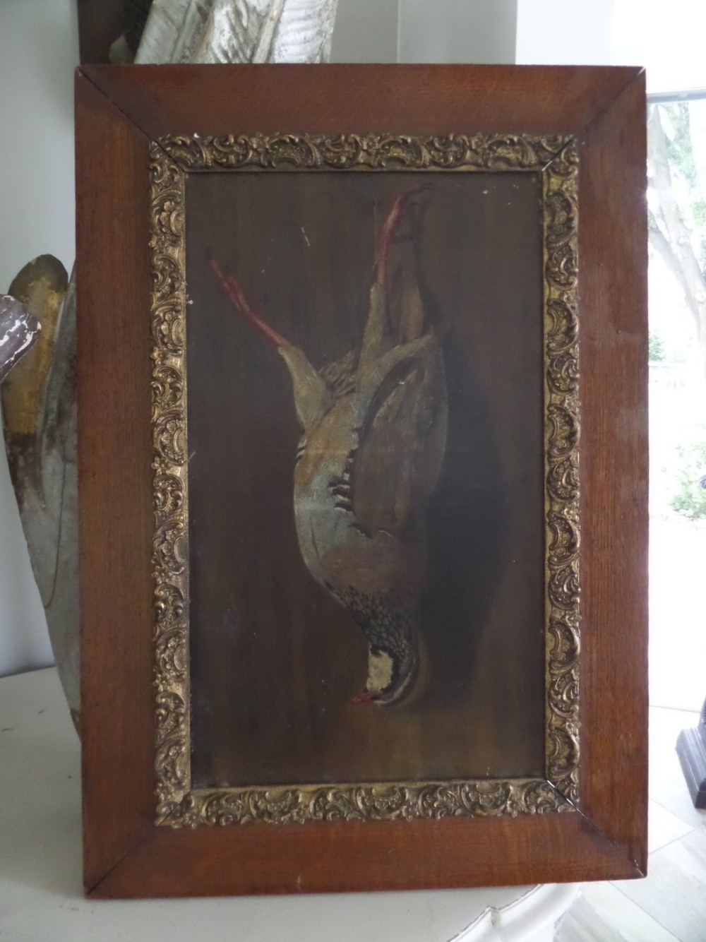 Antique 19th Century Oil on Canvas Painting Game Still Life Bird