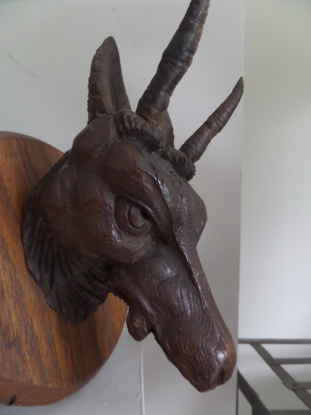 Antique Black Forest Carved Oak Deer Head 