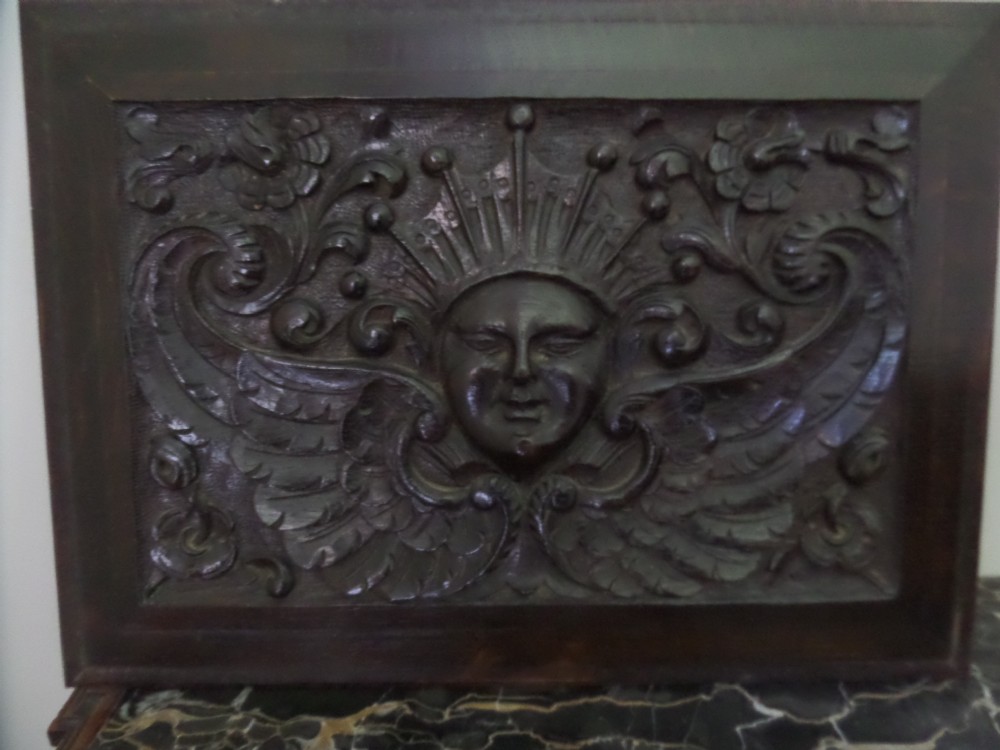 19th Century Crowned Winged Angel Cherub Carved Oak Panel Edwards & Roberts