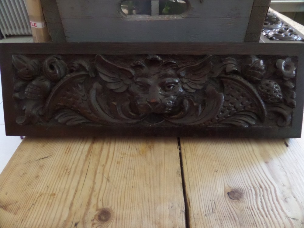 Victorian Carved Oak Panel Winged Lion Head Edwards & Roberts