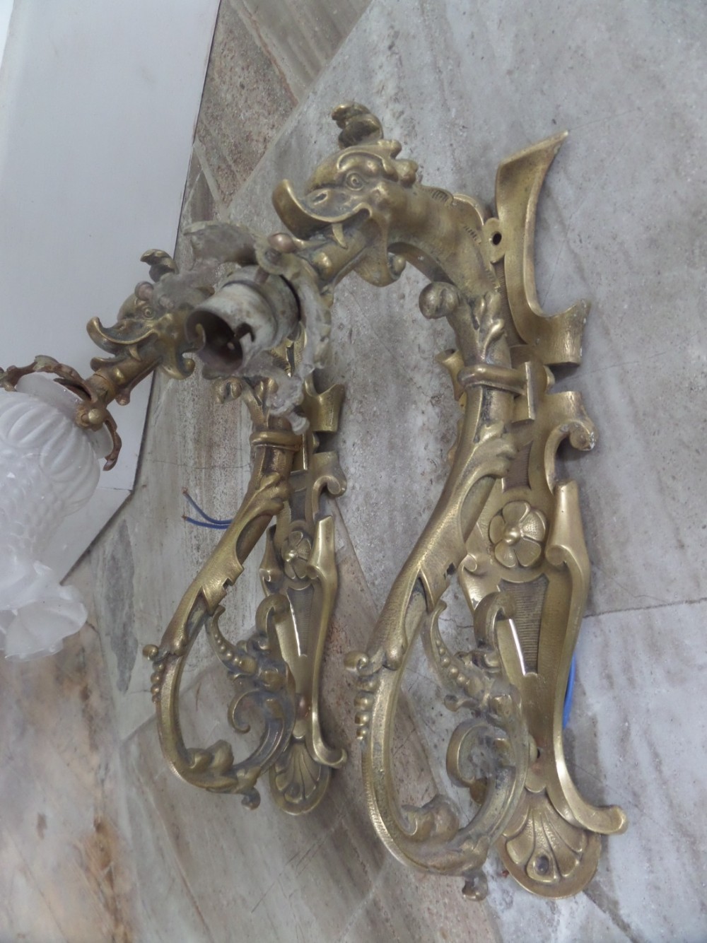 Antique Pair of Dragon Griffin Sconces Wall Lights