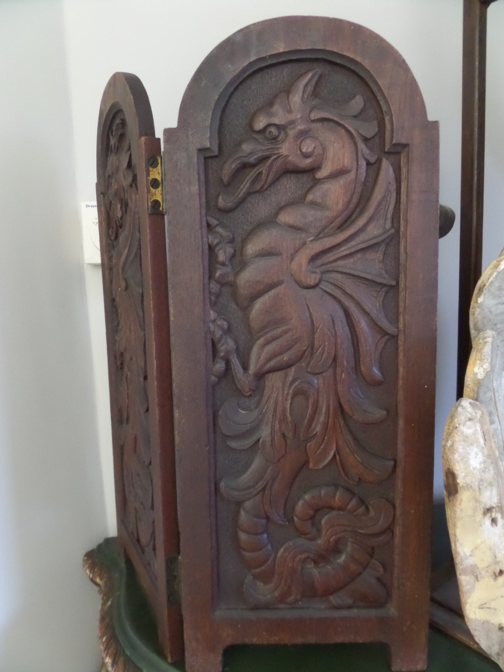 19th Century Carved Wooden Mythical Dragon Screen