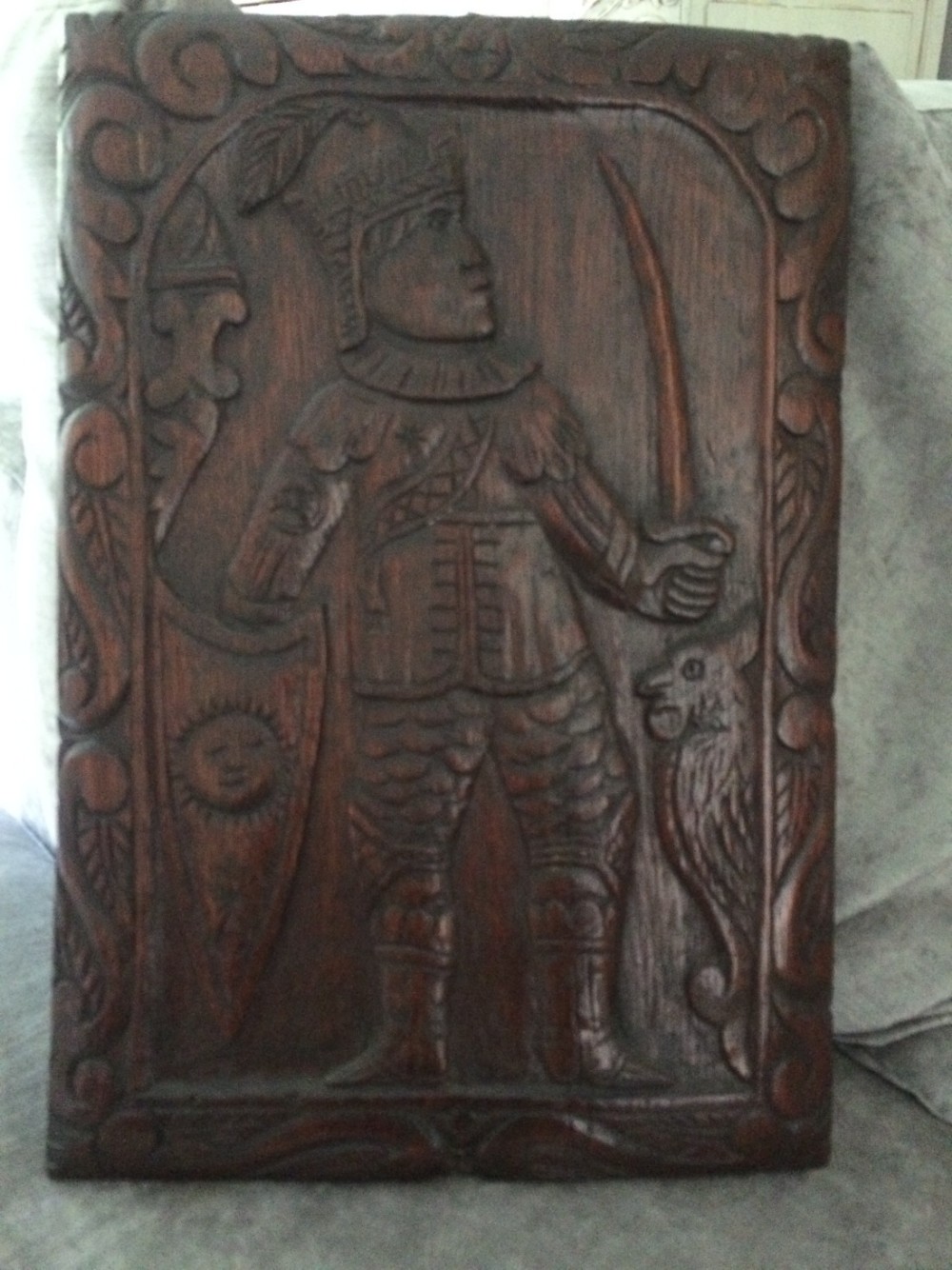 RARE 16th Century Carved Gothic Oak Panel Bird Plas Newdd Llangollen