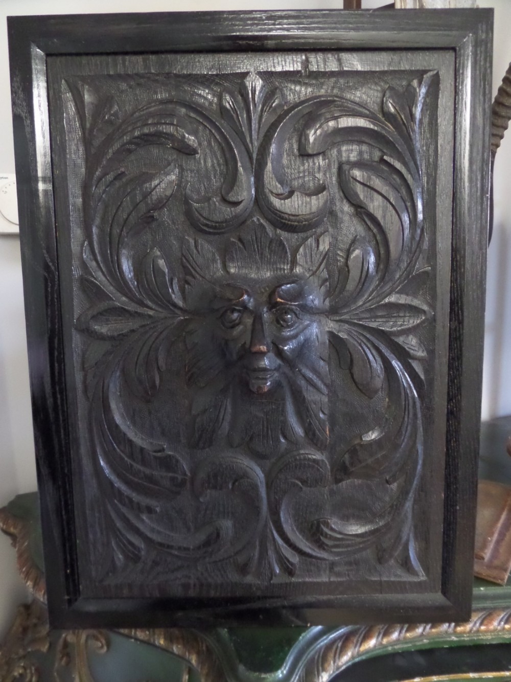 Victorian Carved Oak Large Green Man Panel