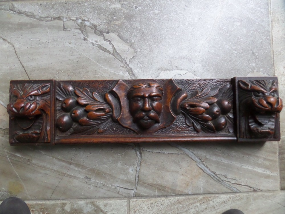 19th Century Carved Oak Panel Lions