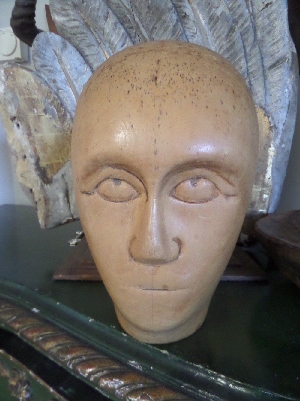 19TH CENTURY CARVED LAY FIGURE WOODEN MANNEQUIN MILLINERY HEAD HAT BLOCK