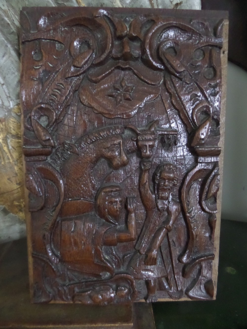 16th Century Carved Oak Panel Nativity