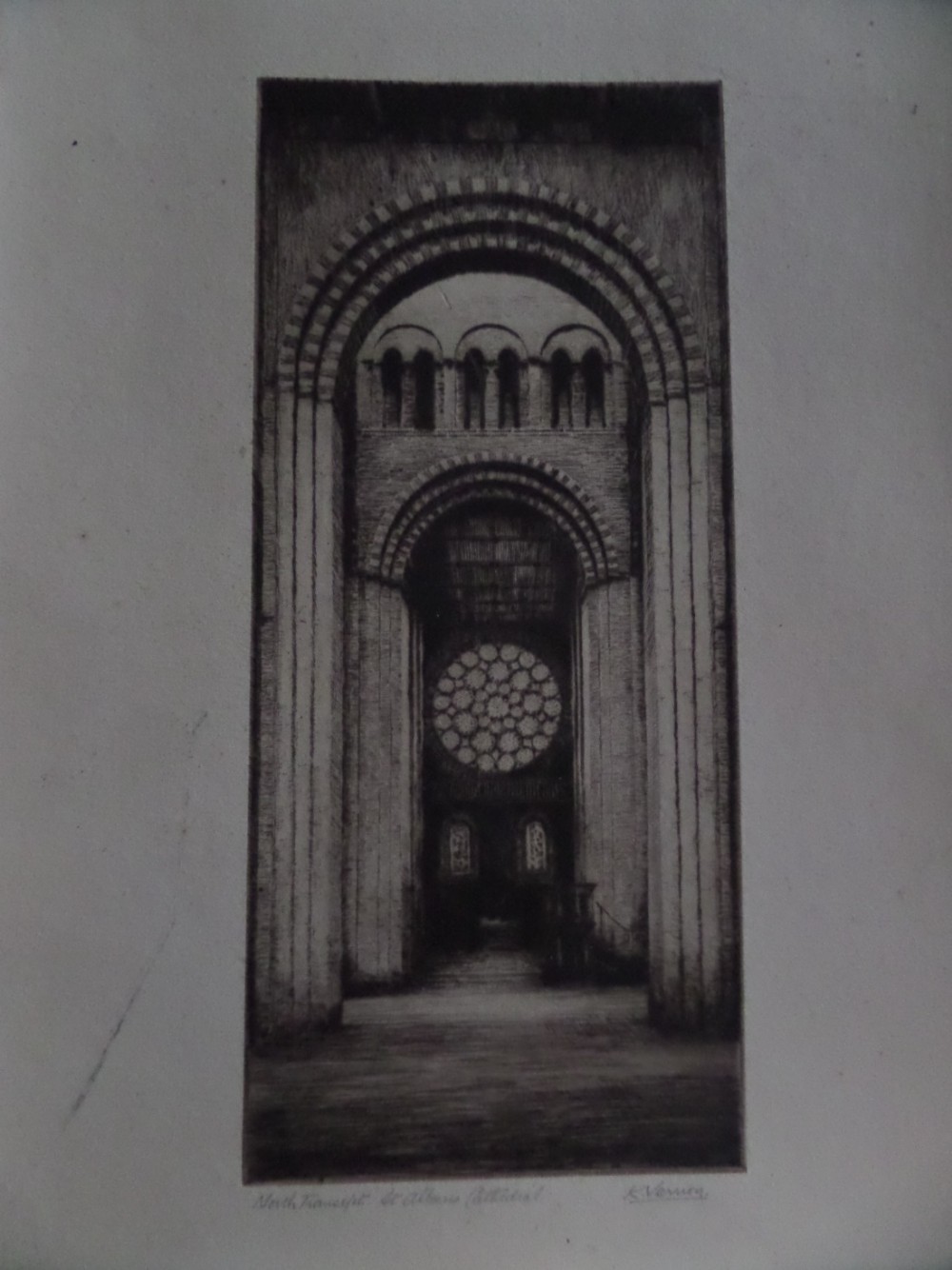 Antique Cathedral Doorway Gothic Etching Signed K Vernon