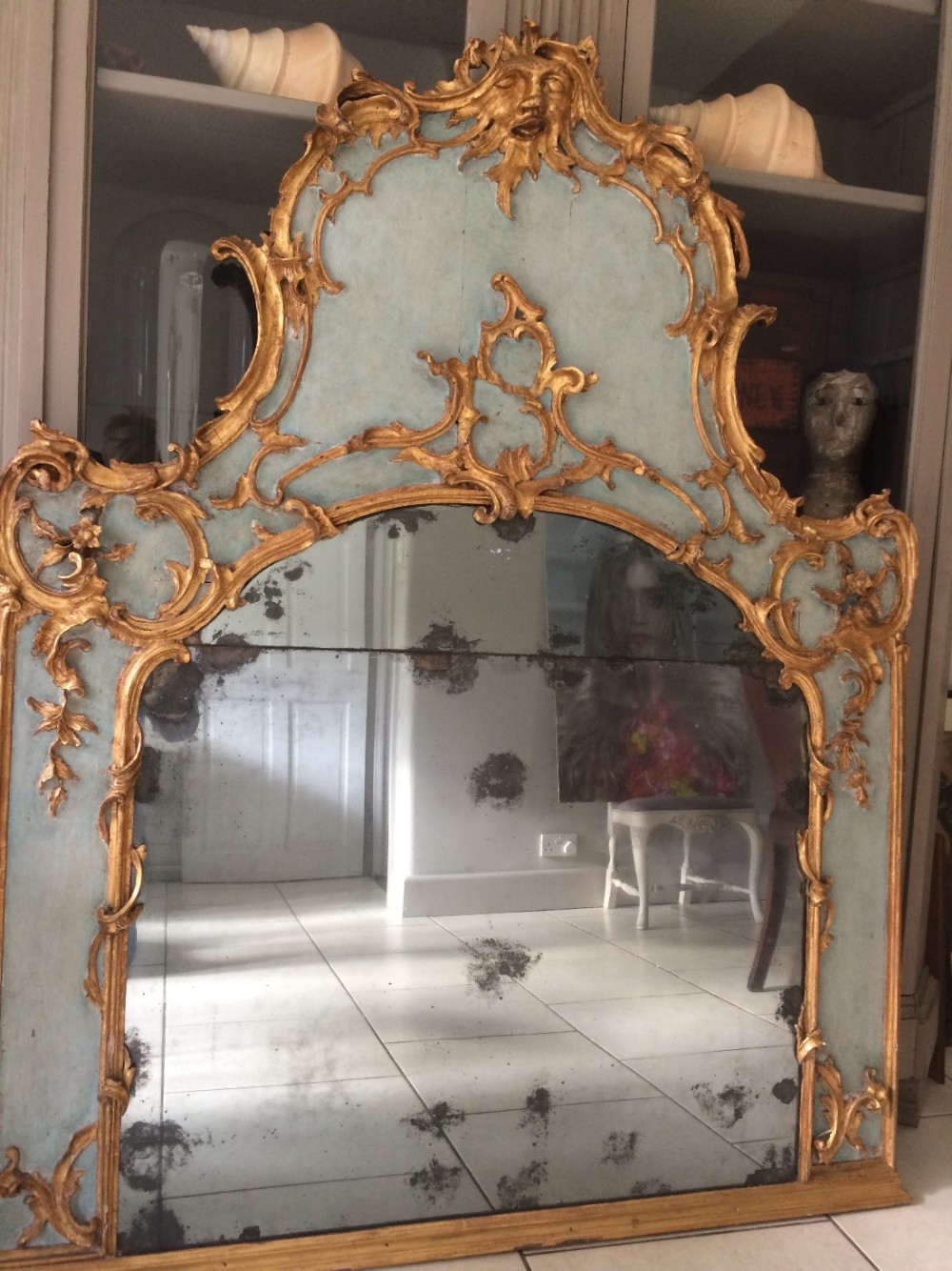 Large 18th Century French Carved Mask Chippendale Mirror Overmantel
