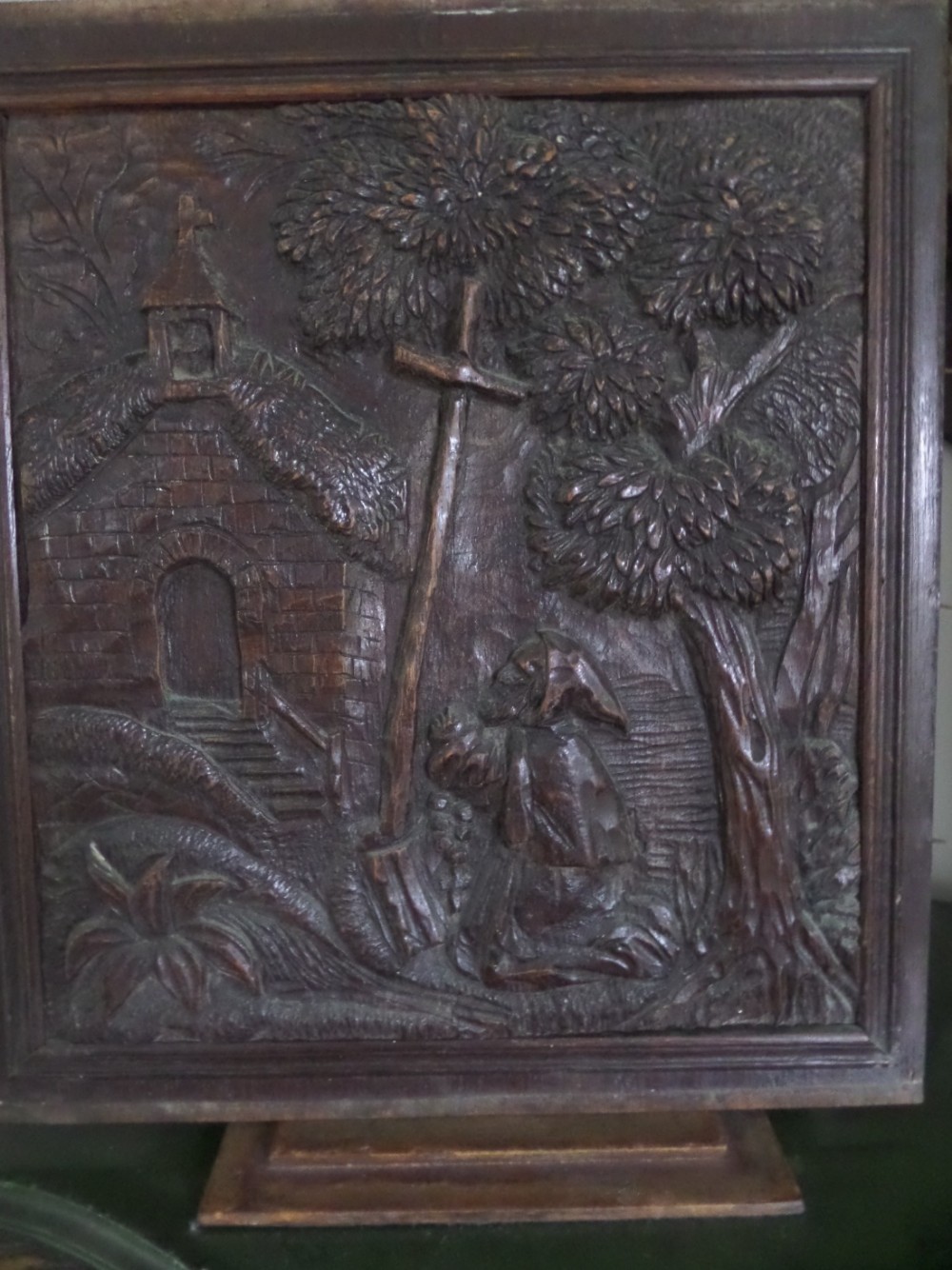 17th Century Carved Oak Panel Church Yard Witch Gothic Cross