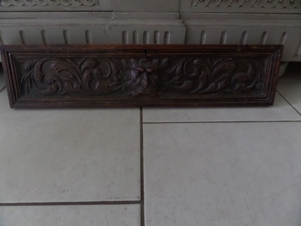 Large Victorian Carved Oak Over Door Panel Green Man Devil Demon