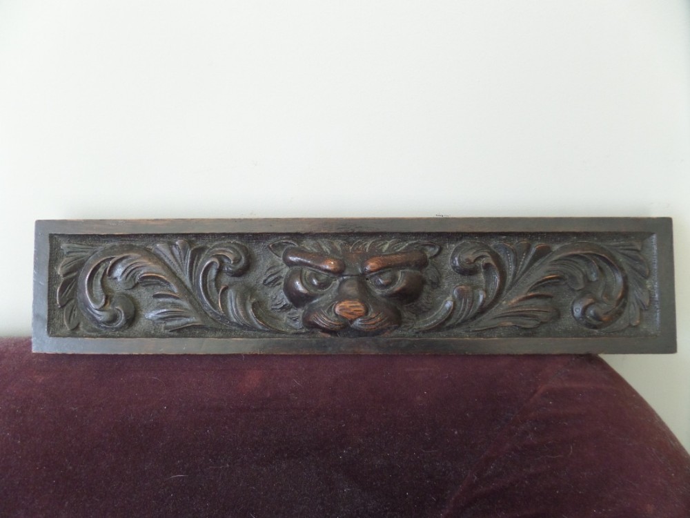 19th Century Carved Oak Lion Beast Head Panel