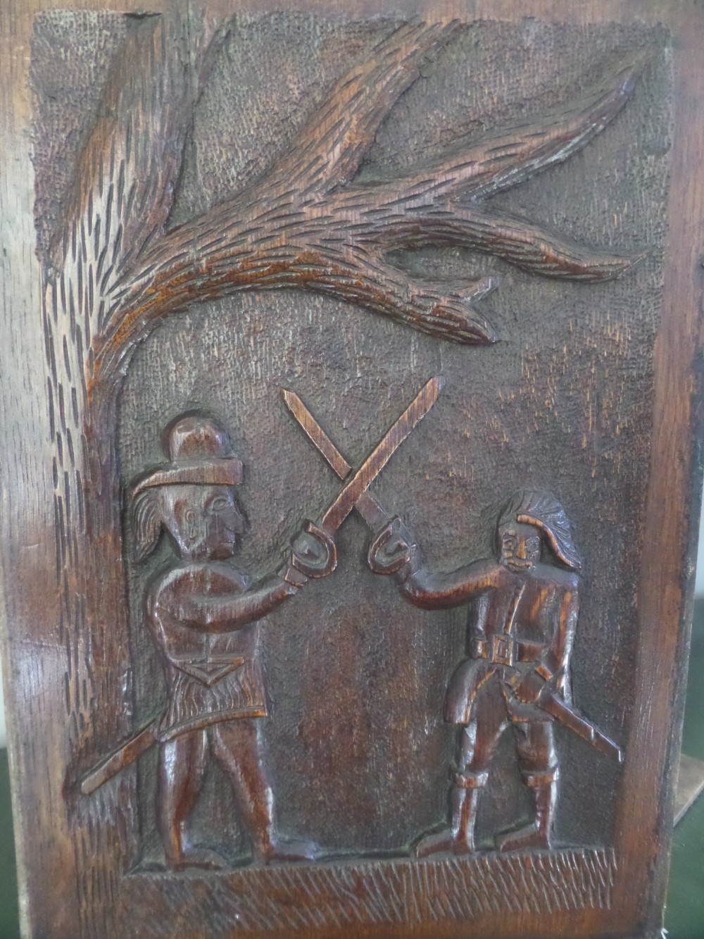 18th Century Carved Oak Folk Art Panel Cross Swords