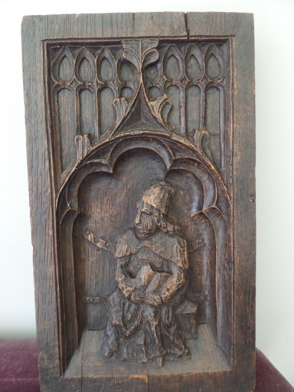19th Century Carved Oak Church Tracery Panel Plaque Gothic