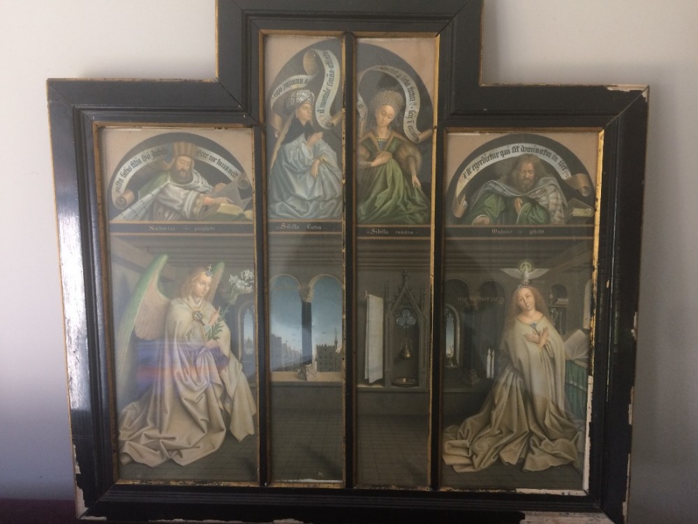 RARE Arundel Society Religious Chromolithograph Annunciation Triptych Jan Van Eyck