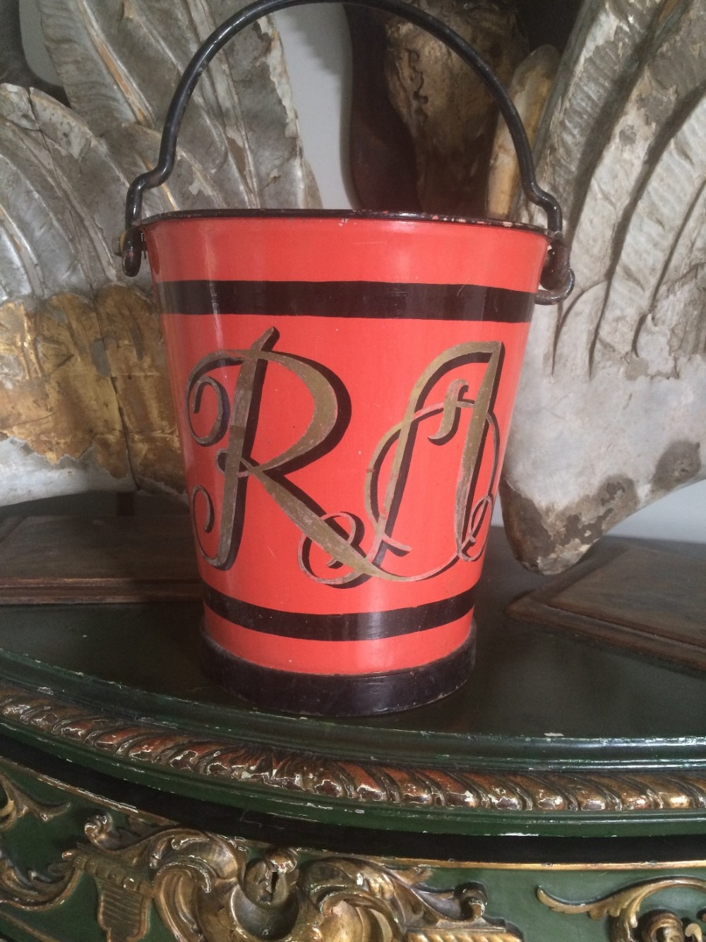 RARE 19th Century Red Fire Bucket from The Royal Academy Hand Painted