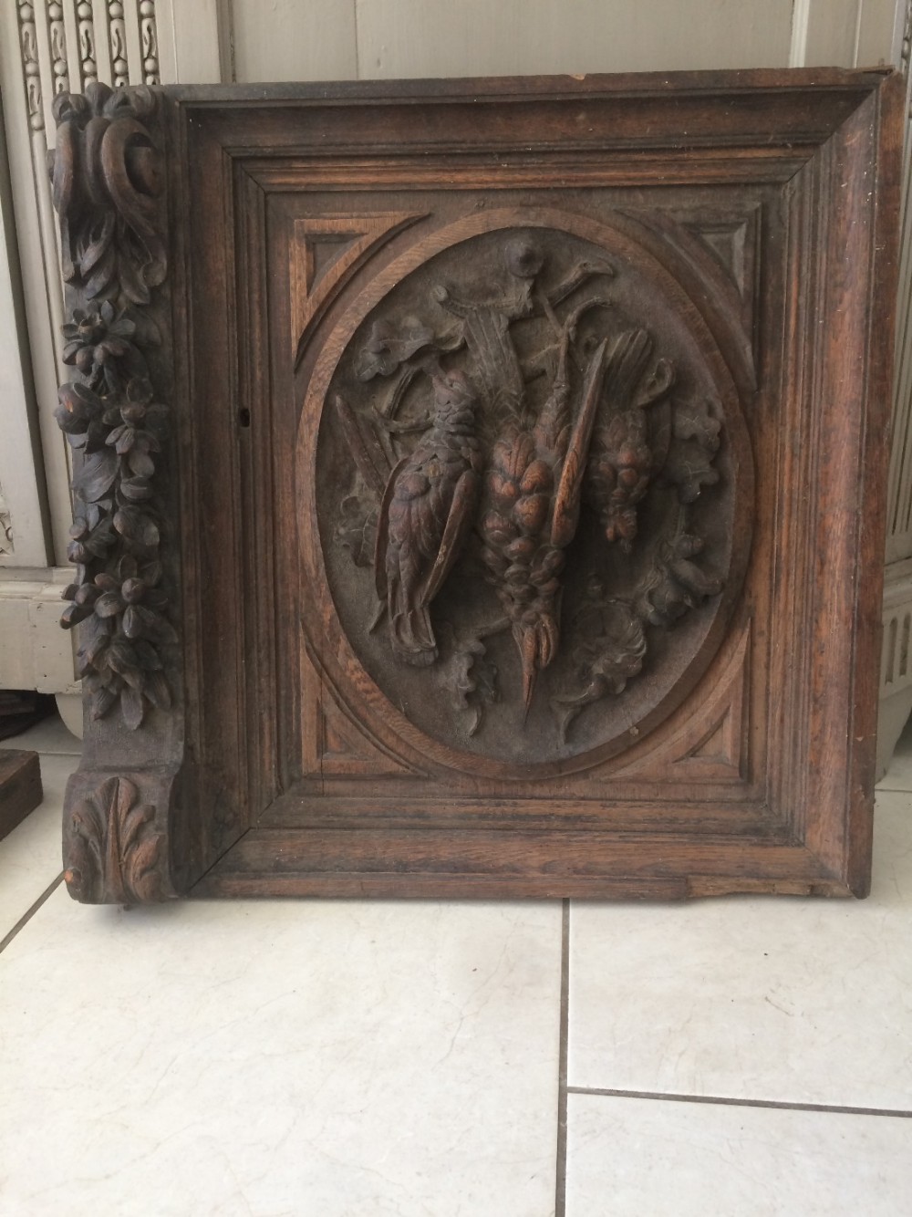 19th Century Carved Oak Black Forest Birds Panel Door