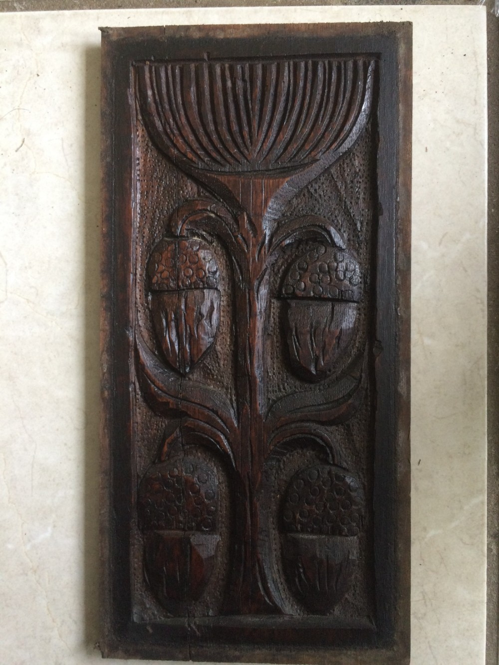 16th Century Carved Oak Panel with Carved Acorns