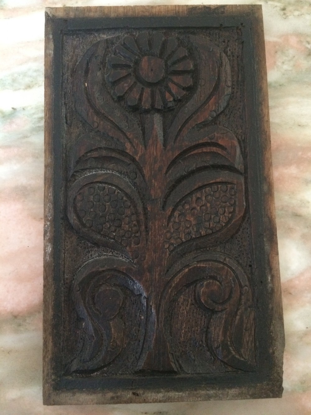 16th Century Carved Oak Daisy Panel