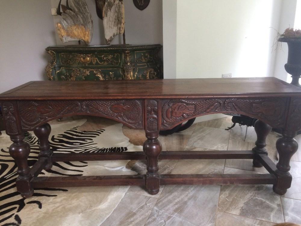 18th Century Carved Oak Mythical Beast Bird & Dog  Green Man Hall Table