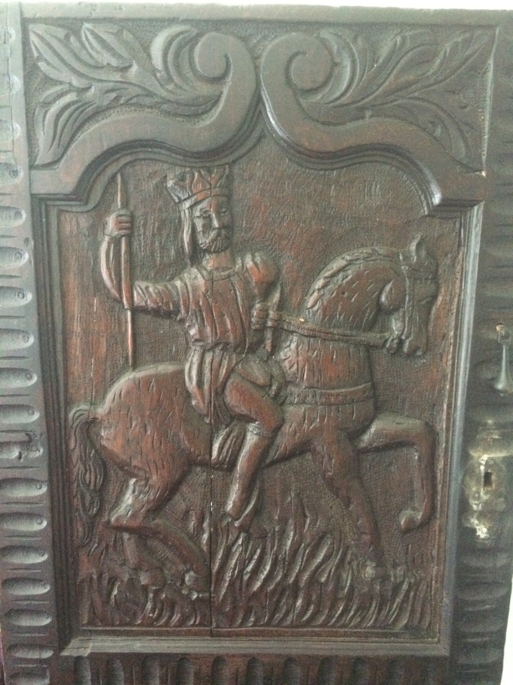 18th Century Carved Oak Panel of a King on Horseback