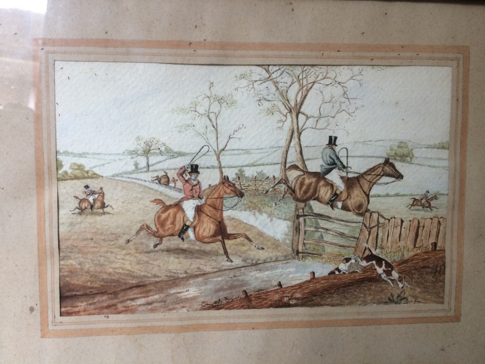 Henry Alken 19th Century Watercolour Painting of a Fox Hunt with Horse and Hounds