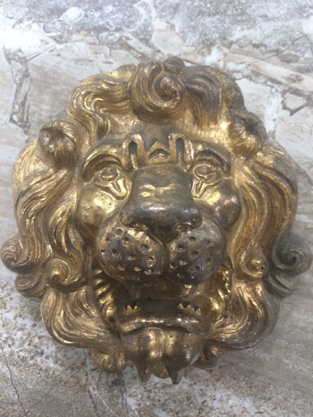 LARGE Antique Brass Door Lion Mask