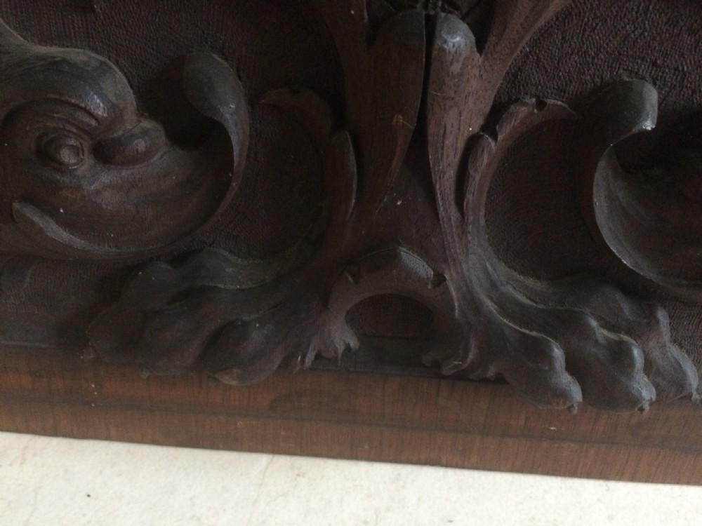 19th Century Carved Walnut Panel Horned Devil, Dolphins and Lion Claw Feet View IV