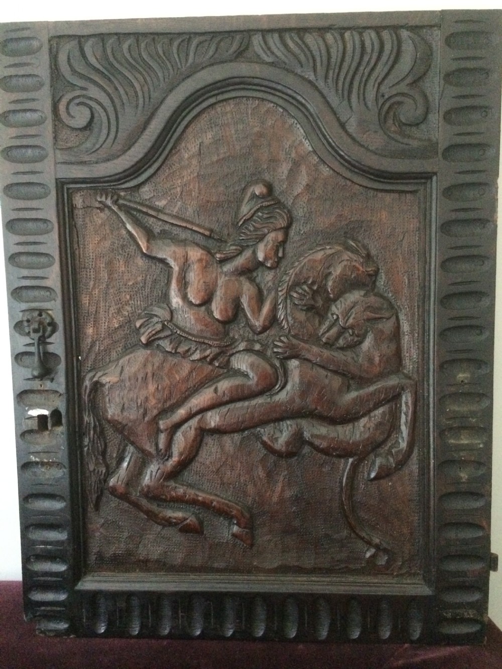 18th Century Heavily Carved Oak  Panel Warrior 
