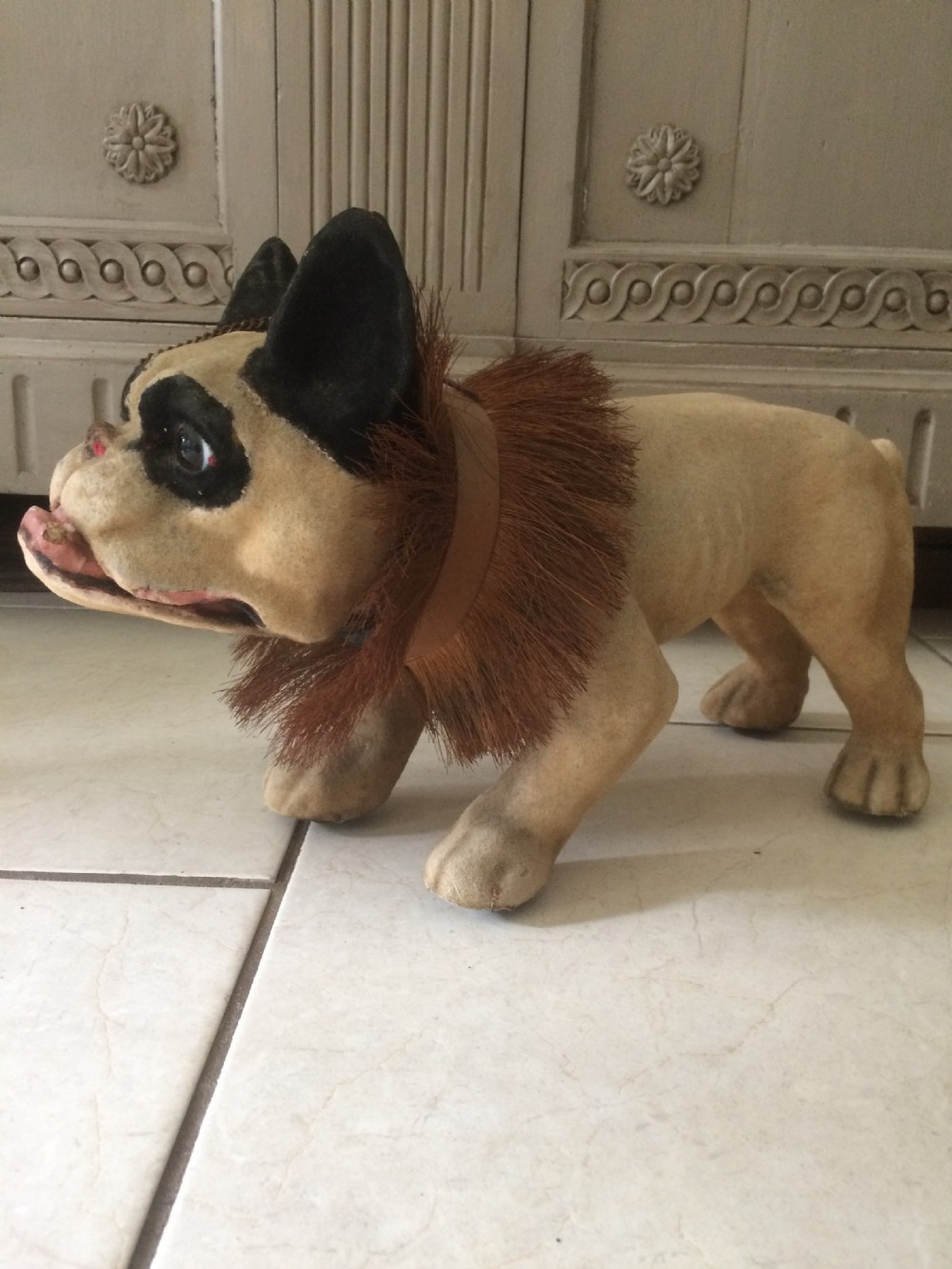 Antique Papier Mache French Bulldog Automaton 