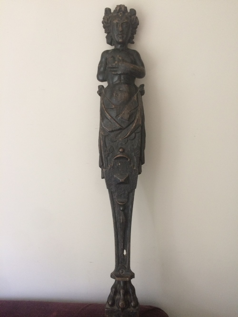 18th Century Carved Oak Female Devil Caryatid with Claw Feet
