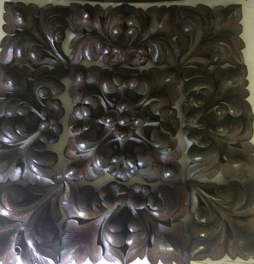 Antique Carved Oak 9 Section Ceiling Boss Panel